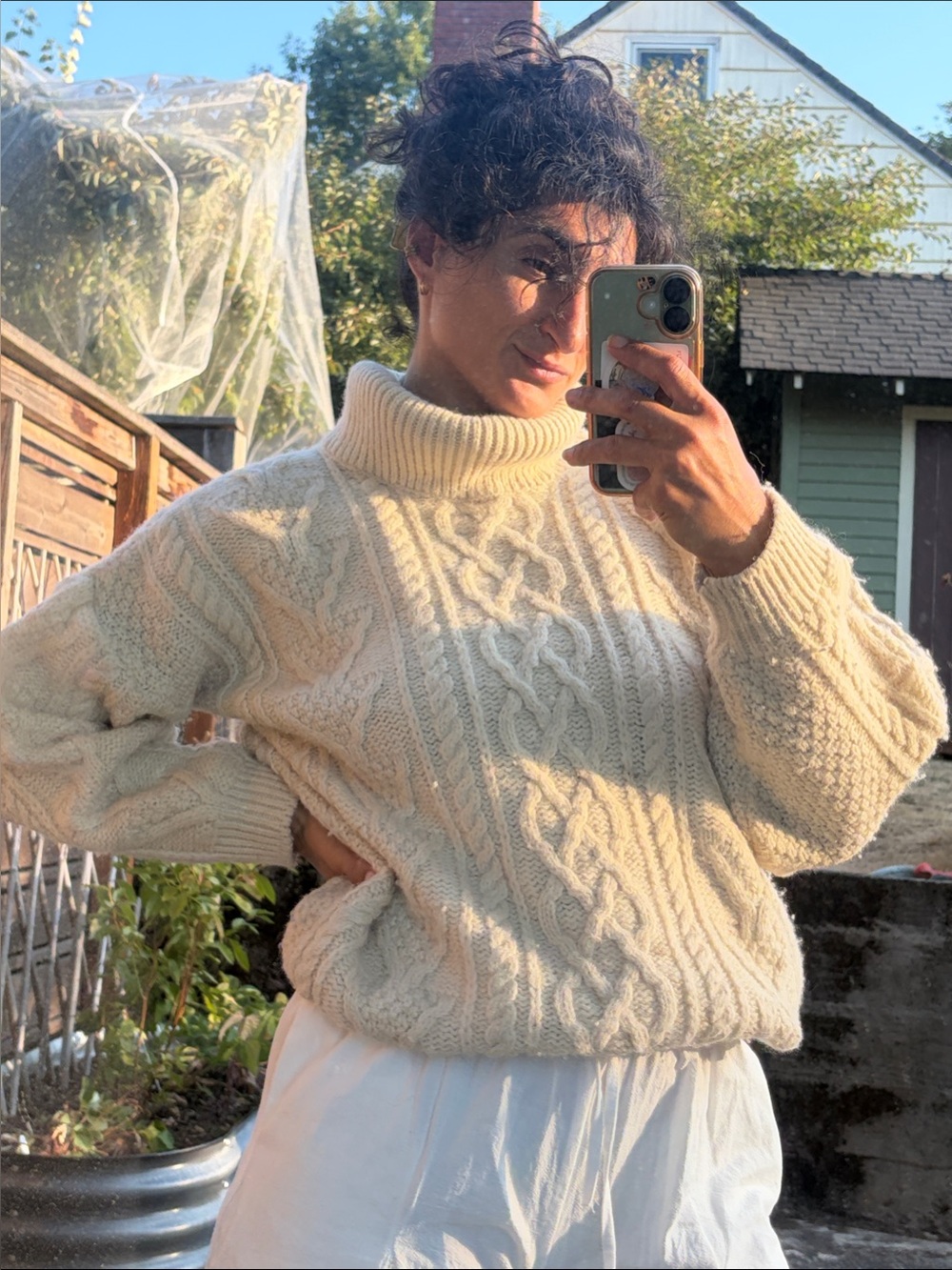 Cozy Cream Cable-Knit PURE WOOL Turtleneck Sweater for Women